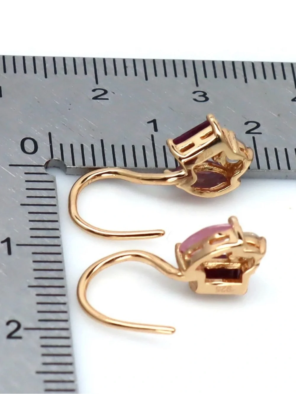 Stunning Natural 1.10CT Red & Pink Ruby & Topaz French Hook 18K Gold Earrings